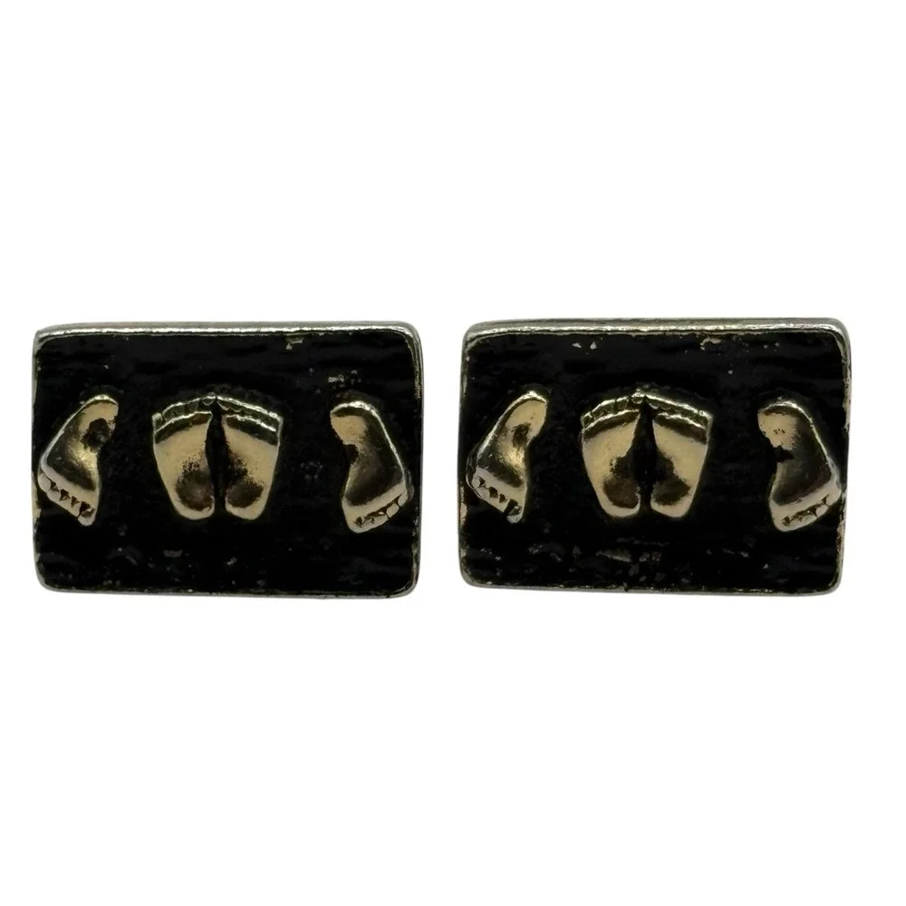 Naughty Feet Rectangle Cufflinks Adult‎ Humor Funny VTG Gold Tone Black Risque
